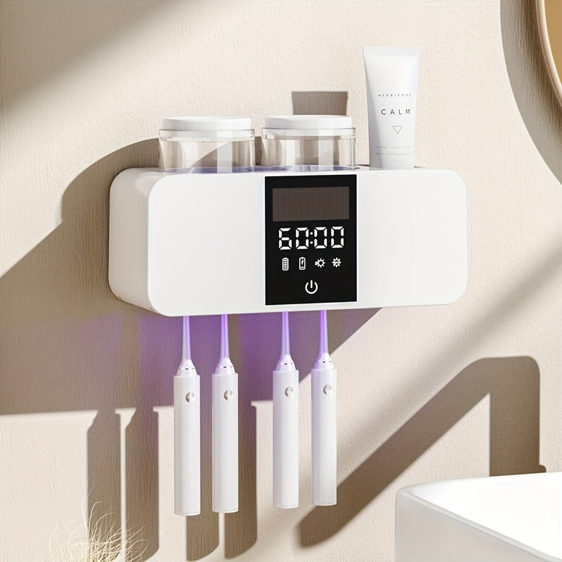 Smart Toothbrush Holder UV Sterilizer Wall Mount USB Charging 4 Brush Slots 2 Cups