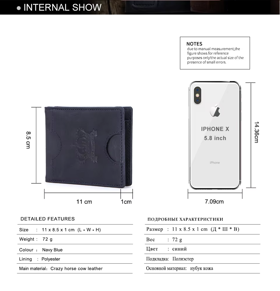 Slim RFID Genuine Leather Bifold Wallet with Money Clip - Men’s Card Holder