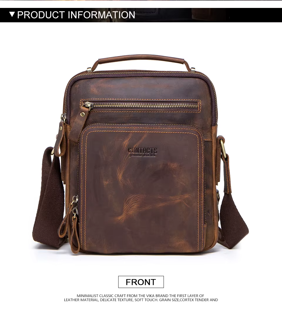 Genuine Leather Men Shoulder Bag Vintage Messenger Crossbody Sling Handbag
