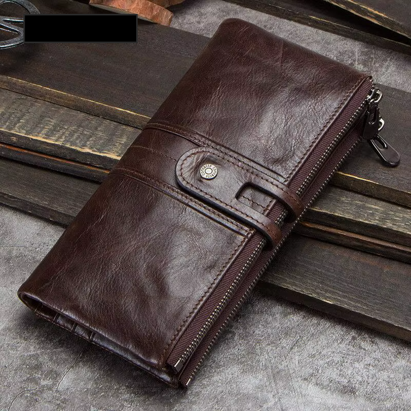 Men’s Genuine Leather Clutch Wallet Long Zipper Coin Purse & Card Holder