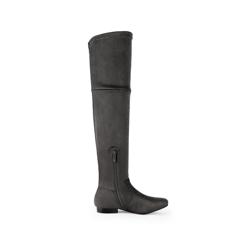 Women’s Flat Thigh High Boots Grey Faux Suede Wide Calf Over Knee Boots 8.5 9.5