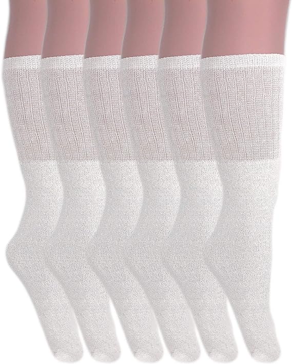 6 Pairs Cotton Knee High Tube Socks Men Women Size 9-15 Sports Ribbed Black Fit