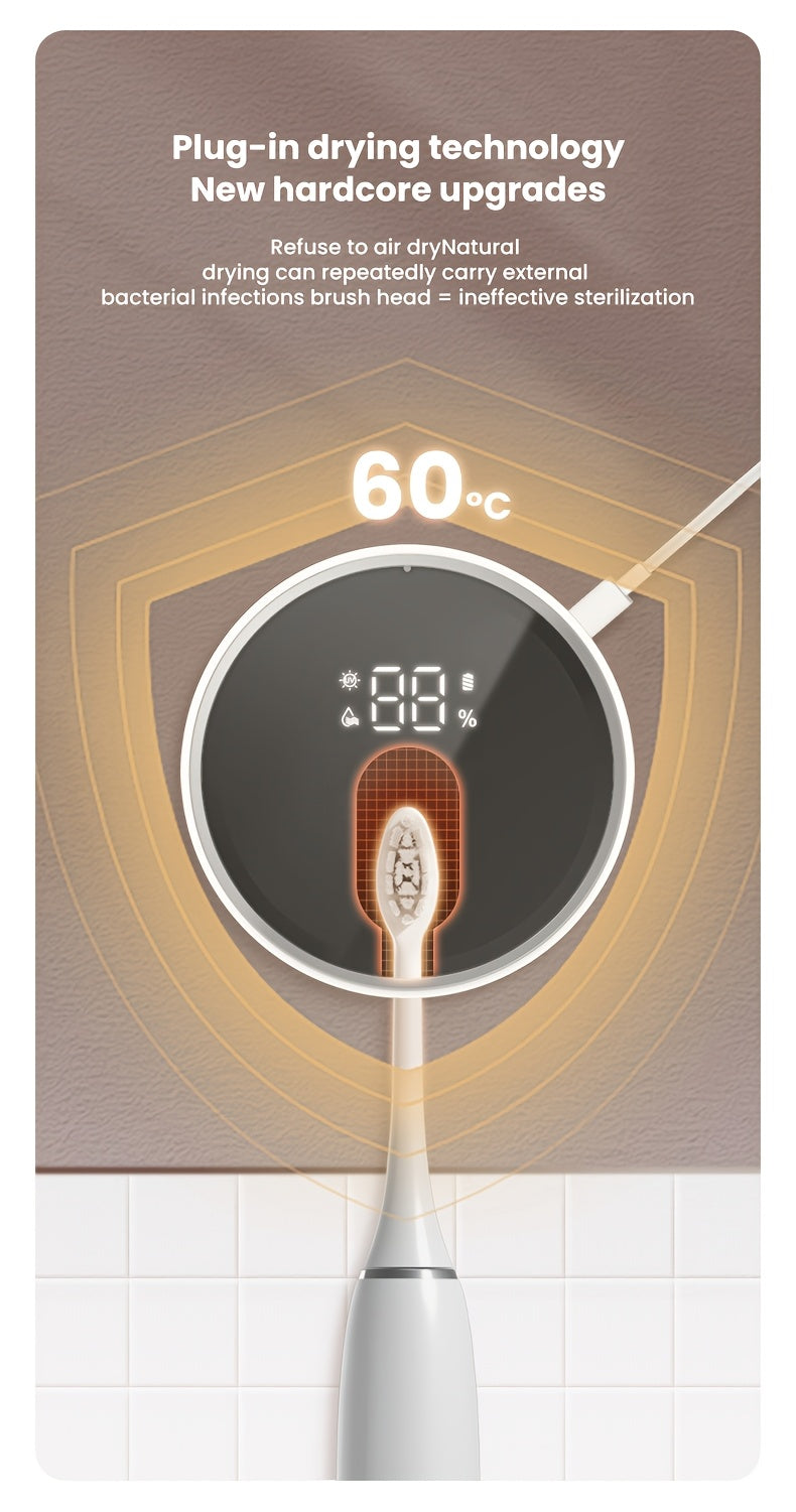 Smart Toothbrush Dryer Wall Mount USB LED Display Rotating Sterilizer ABS White
