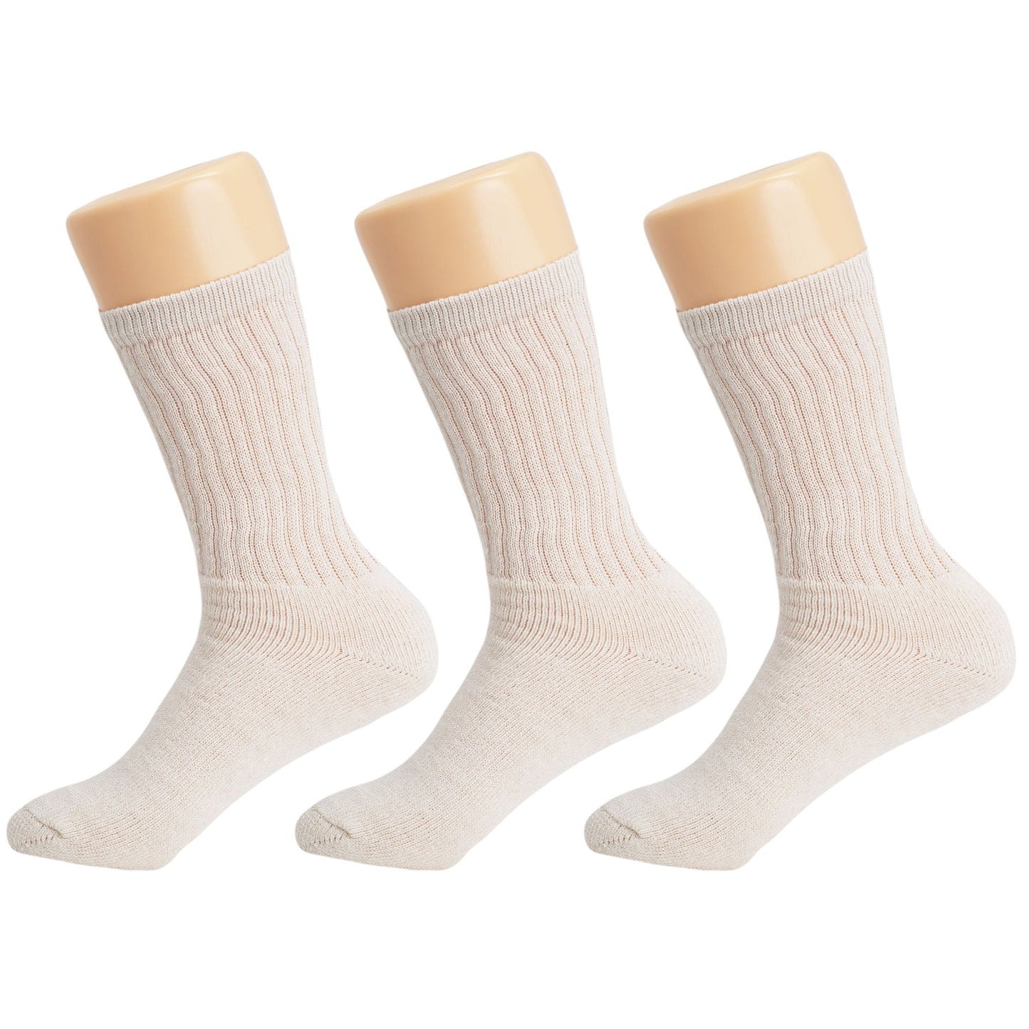 Women's Ecru Cotton Crew Socks 3 Pairs Cushioned Breathable Fit Shoe Size 5-10