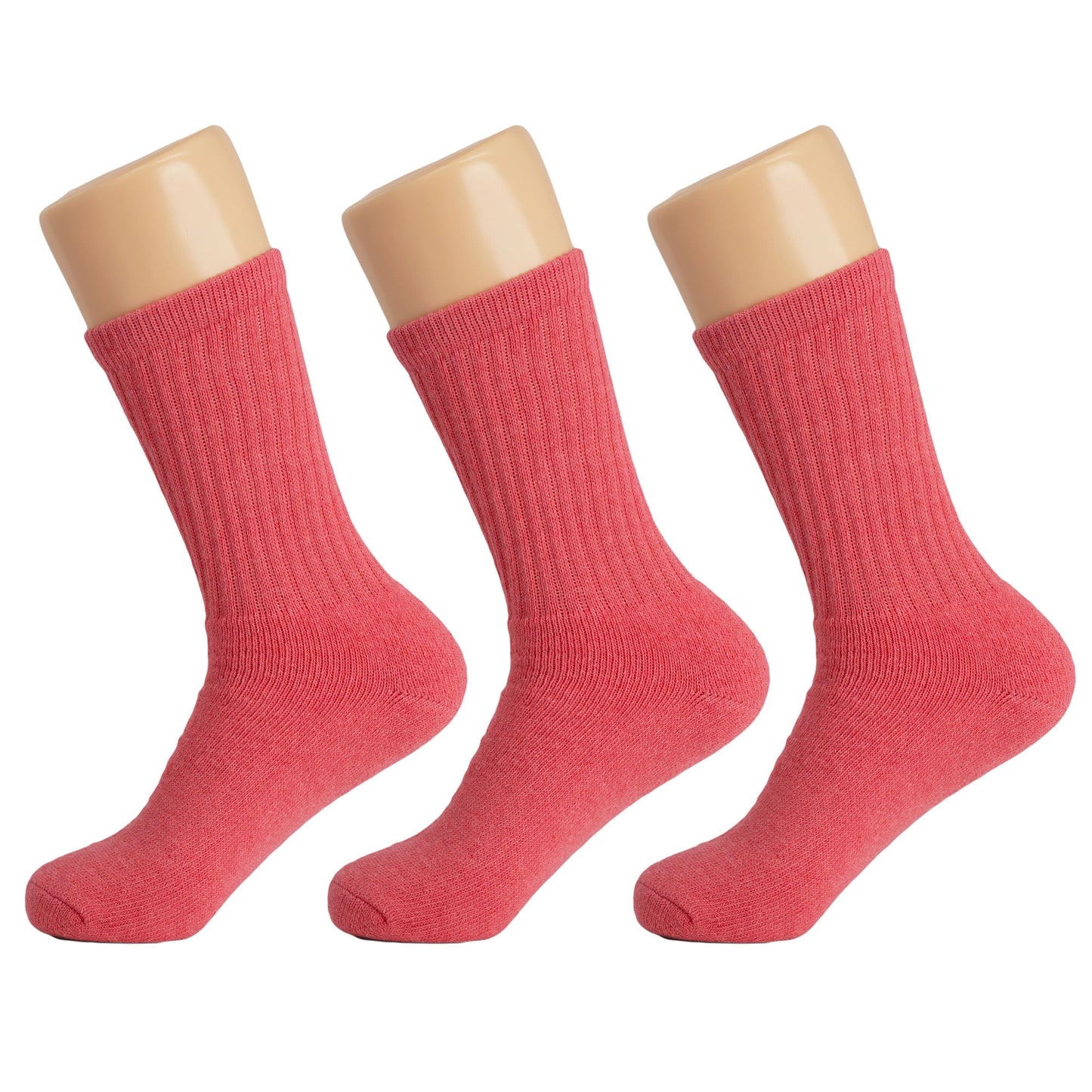 Womens Rose Red Cotton Crew Socks 3 Pack Size 5-10 Soft Breathable Cushioned Fit