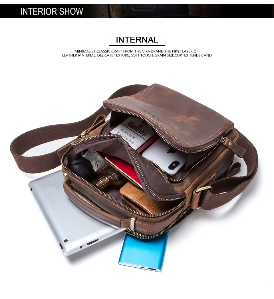 Genuine Leather Men Shoulder Bag Vintage Messenger Crossbody Sling Handbag