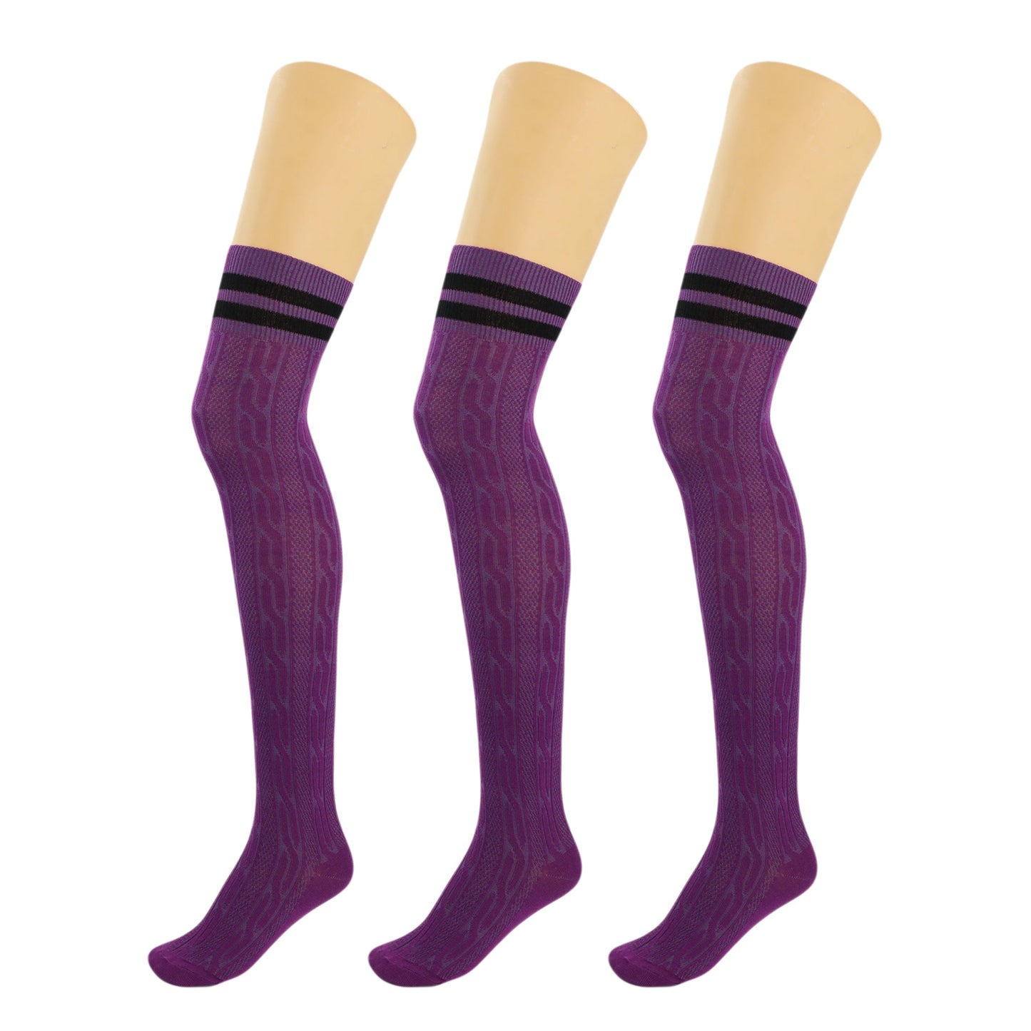 3 Pairs Women’s Over Knee Socks Warm Stretchy Knit Boot Stockings US Size 5-10
