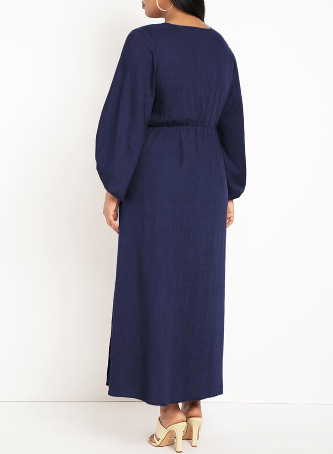 Womens Plus Size 1X Maxi Dress V Neck Puff Sleeve Slit Wrap Long Dress