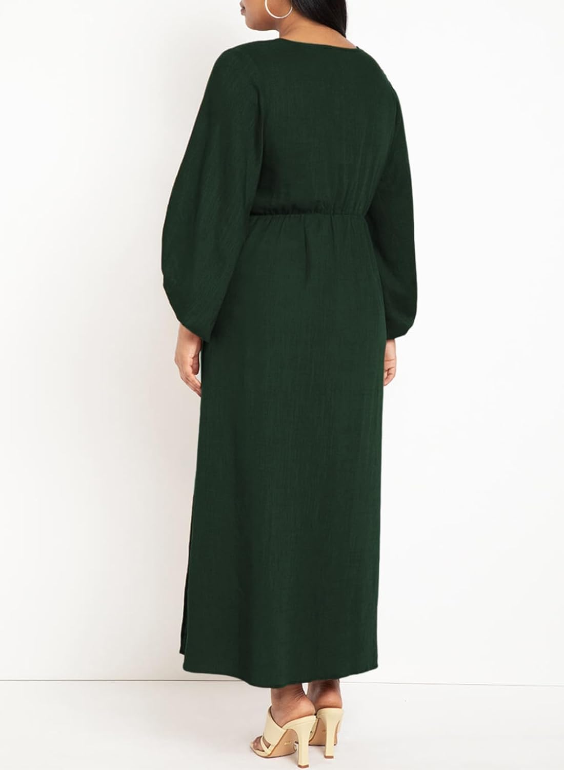 Plus Size V Neck Maxi Dress with Slit – Puff Sleeve Wrap Party Cocktail Dress 1X–5X