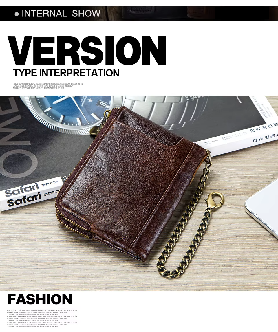 Men's Genuine Leather RFID Wallet - Short Zipper Coin Purse & Card Holder