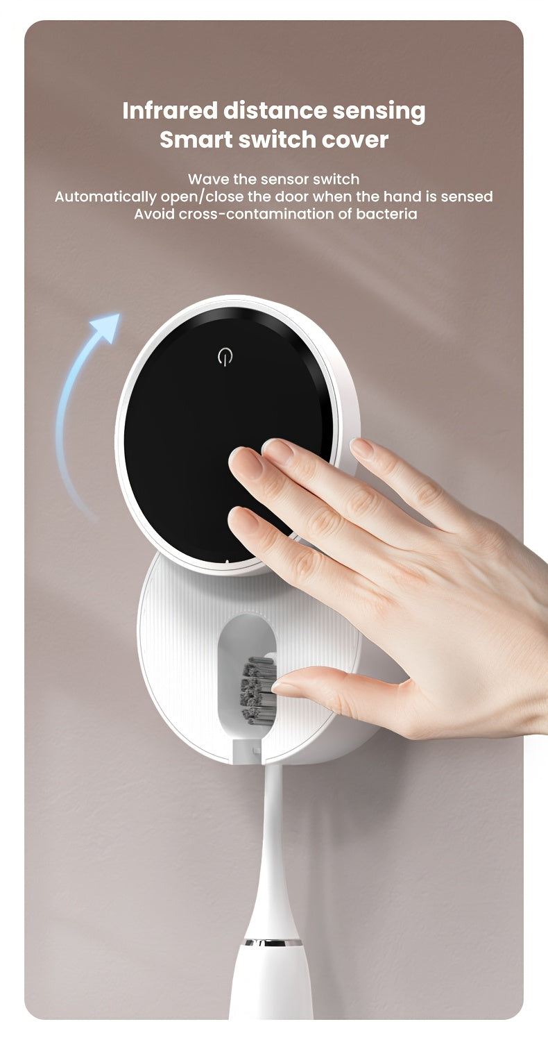 Smart Toothbrush Dryer Wall Mount USB LED Display Rotating Sterilizer ABS White