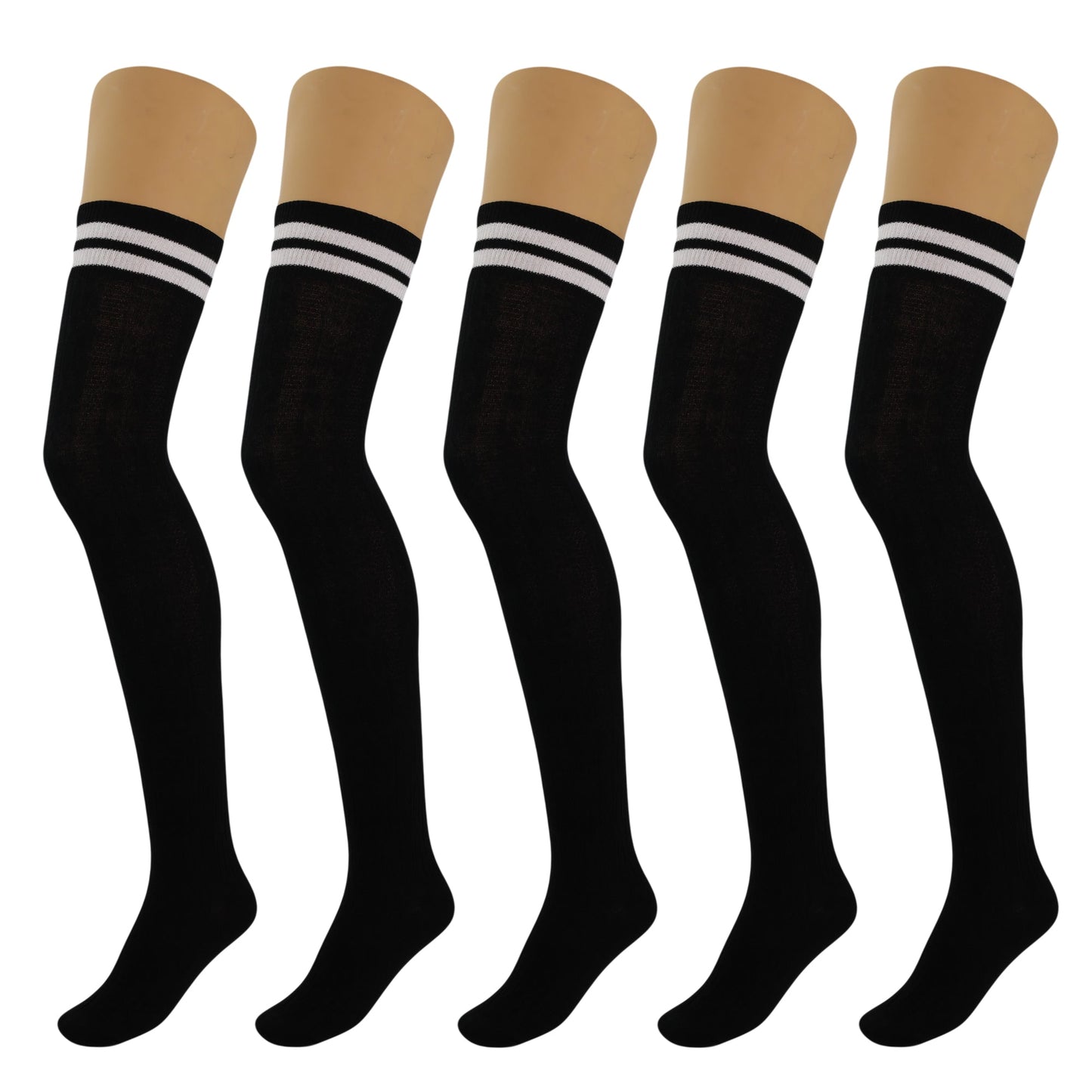 5 Pairs Over the Knee Thigh High Cotton Socks Women Soft Warm Stretchy Stockings