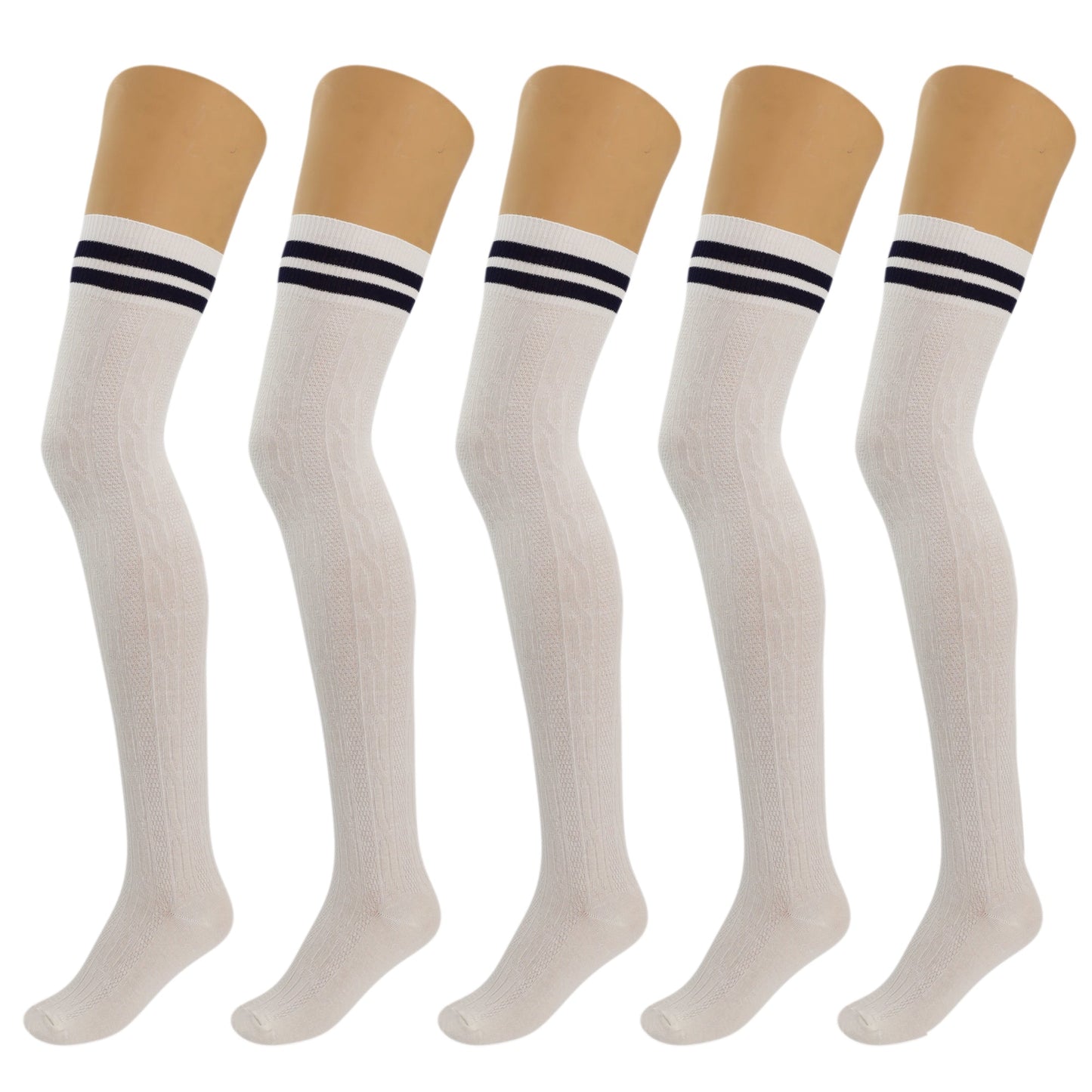 5 Pairs Over the Knee Thigh High Cotton Socks Women Soft Warm Stretchy Stockings