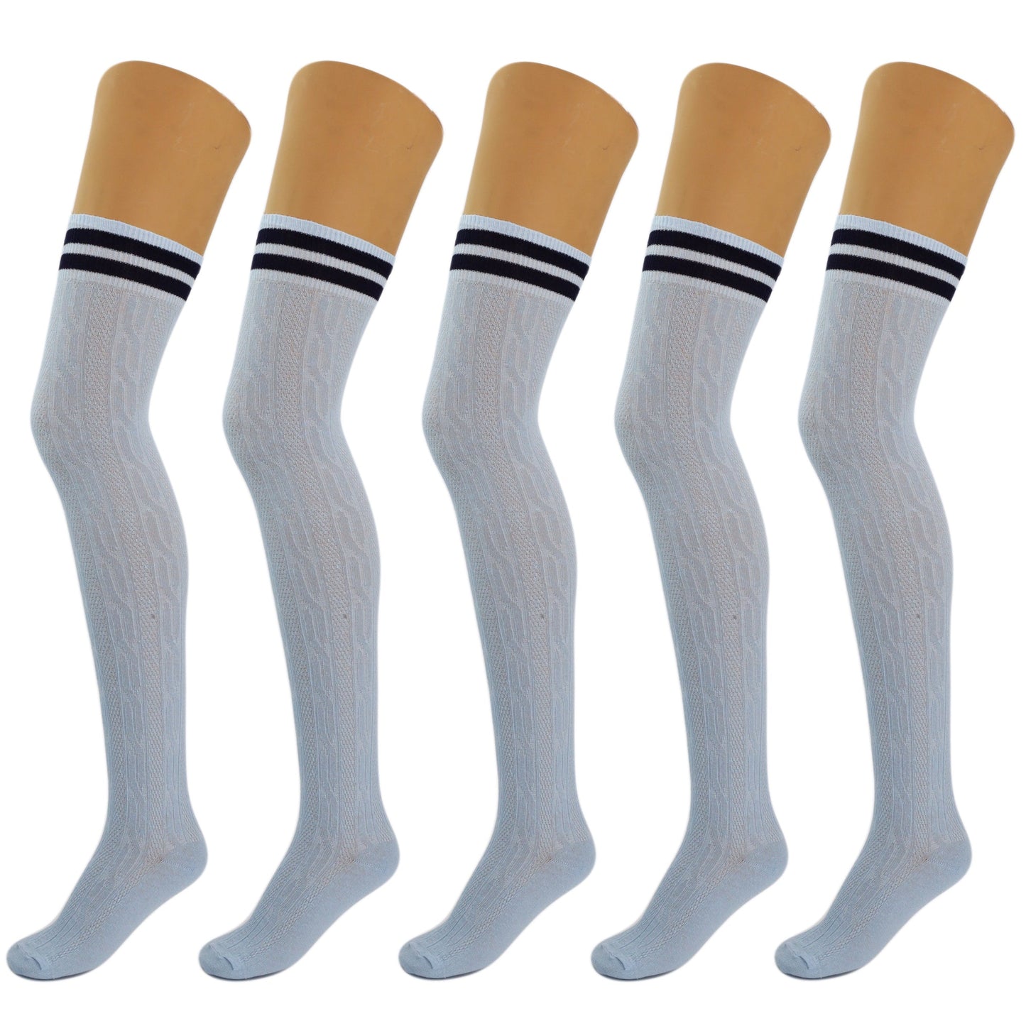 5 Pairs Over the Knee Thigh High Cotton Socks Women Soft Warm Stretchy Stockings