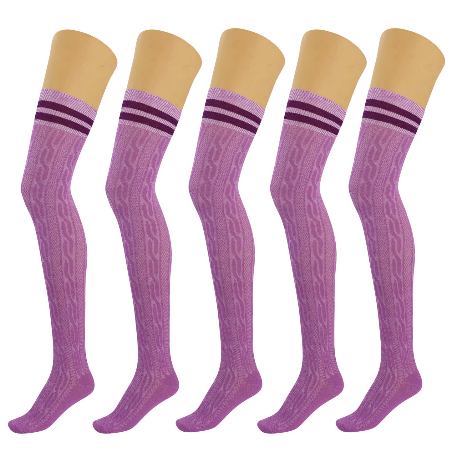 5 Pairs Over the Knee Thigh High Cotton Socks Women Soft Warm Stretchy Stockings