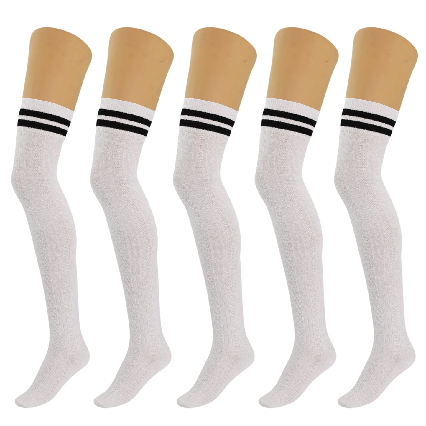 5 Pairs Over the Knee Thigh High Cotton Socks Women Soft Warm Stretchy Stockings