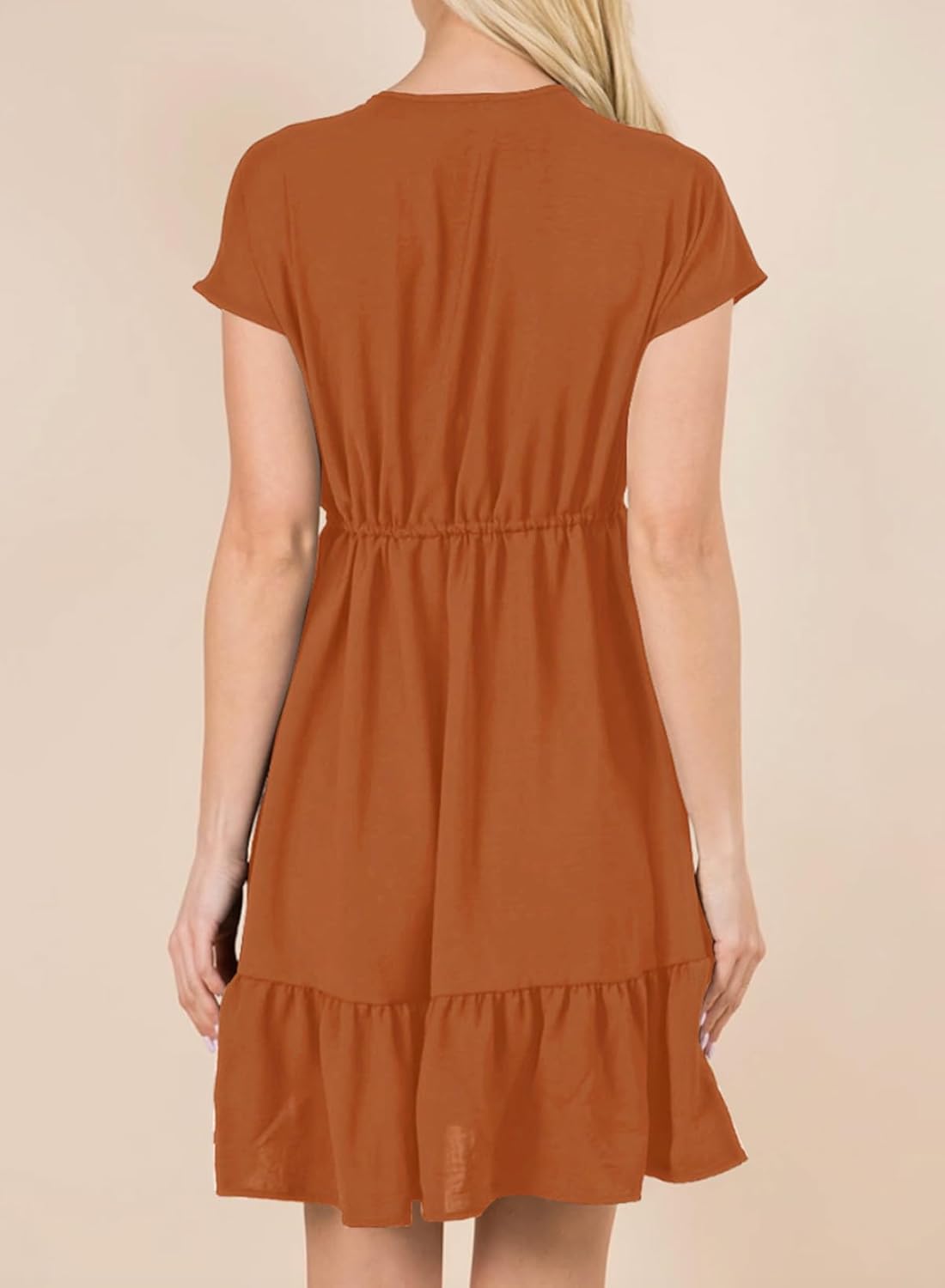 Womens V Neck Ruffle Mini Dress Short Sleeve Empire Waist Summer Babydoll