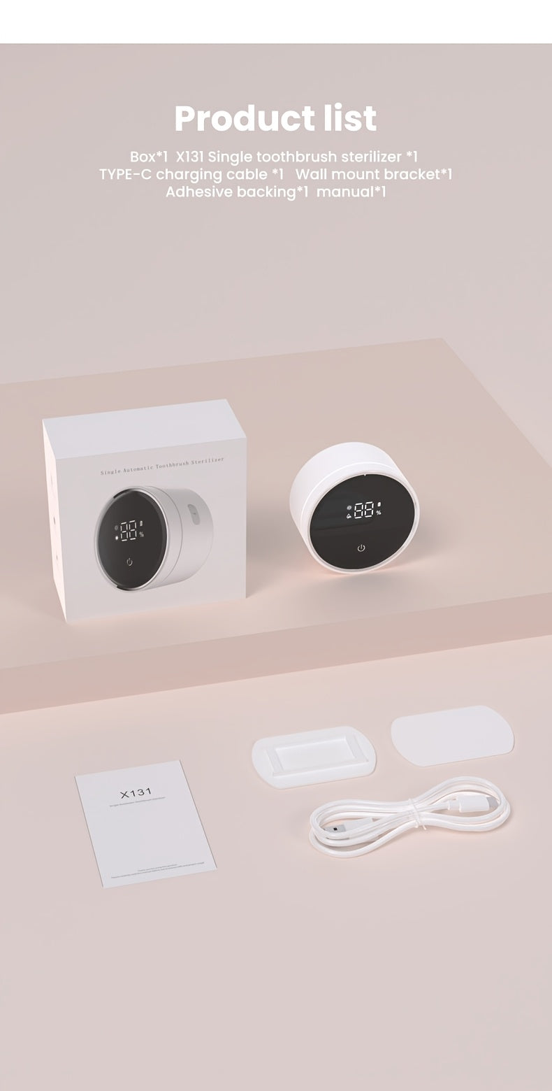 Smart Toothbrush Dryer Wall Mount USB LED Display Rotating Sterilizer ABS White
