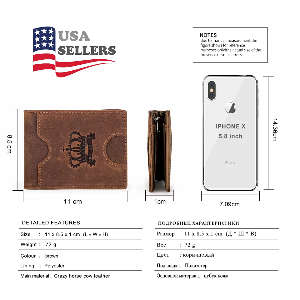 Slim RFID Genuine Leather Bifold Wallet with Money Clip - Men’s Card Holder