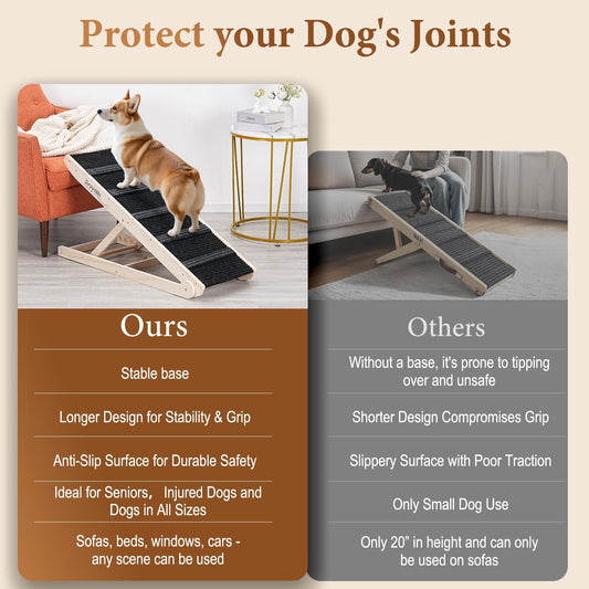 Folding Wooden Pet Ramp Black Carpet Carry Handle Open Box