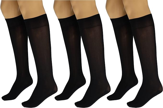 3 Pairs Women’s Sheer Knee High Stockings 70 Denier Massage Sole Reinforced Toe