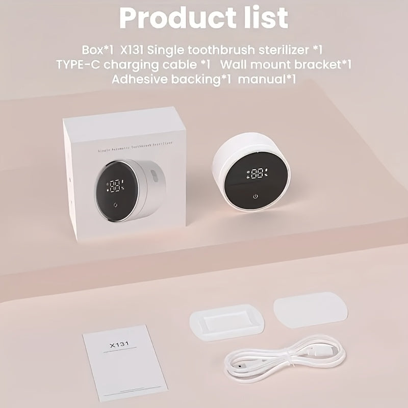 Smart Toothbrush Dryer Wall Mount USB LED Display Rotating Sterilizer ABS White