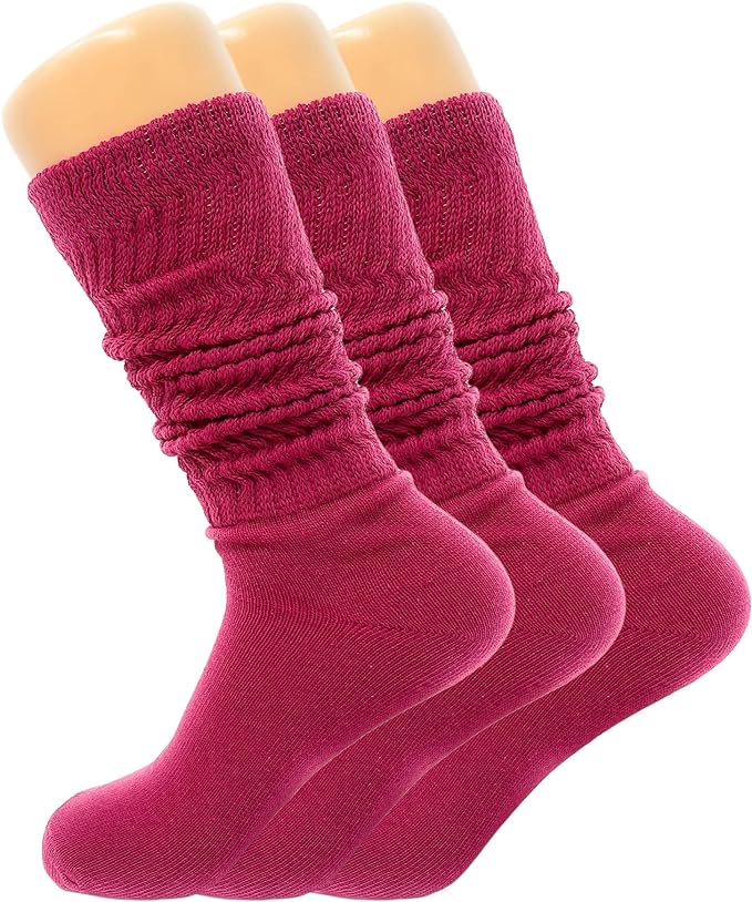 3 Pairs Women's Knee High Slouch Socks for Boots Dance Fall Soft Cotton Size 9-11