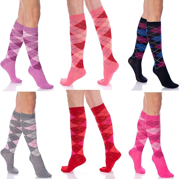 6 Pairs Women’s Colorful Knee High Socks Soft Combed Cotton Size 9-11 Boot Fit