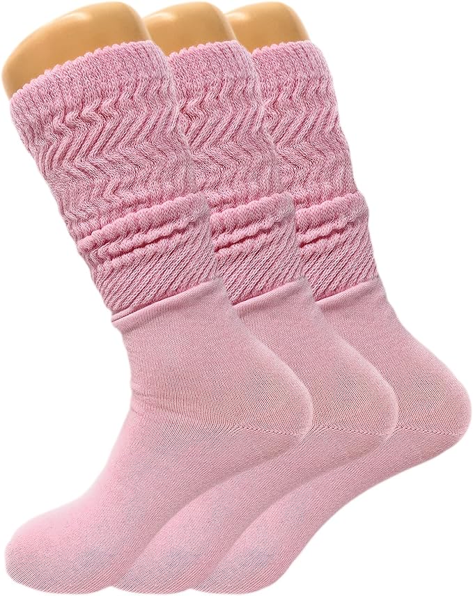 3 Pairs Women's Knee High Slouch Socks for Boots Dance Fall Soft Cotton Size 9-11