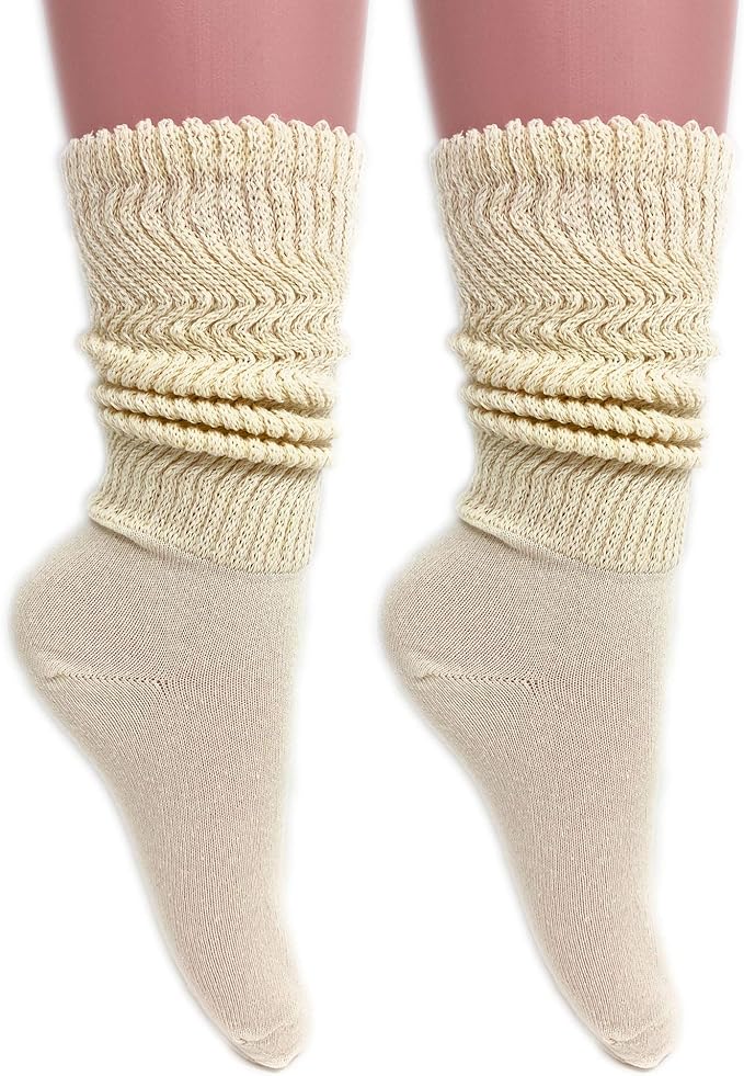 2 Pairs Women's Cotton Slouch Socks Size 9-11 – Soft Breathable Thin Yoga Crew