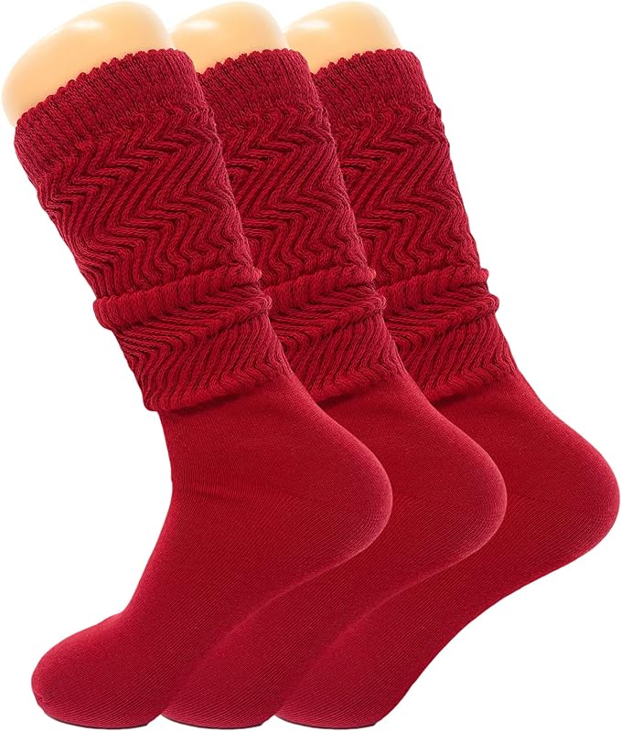 3 Pairs Women's Knee High Slouch Socks for Boots Dance Fall Soft Cotton Size 9-11