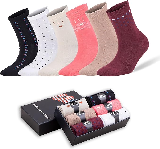 6 Pairs Women's Bamboo Crew Socks Size 6-9 Seamless Moisture Wicking Gift Box