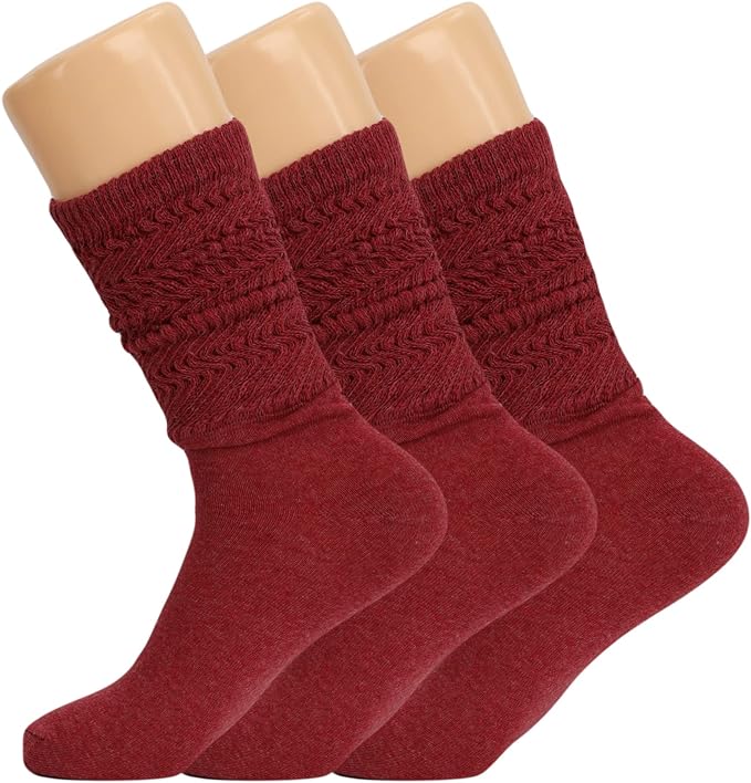 3 Pairs Women's Knee High Slouch Socks for Boots Dance Fall Soft Cotton Size 9-11