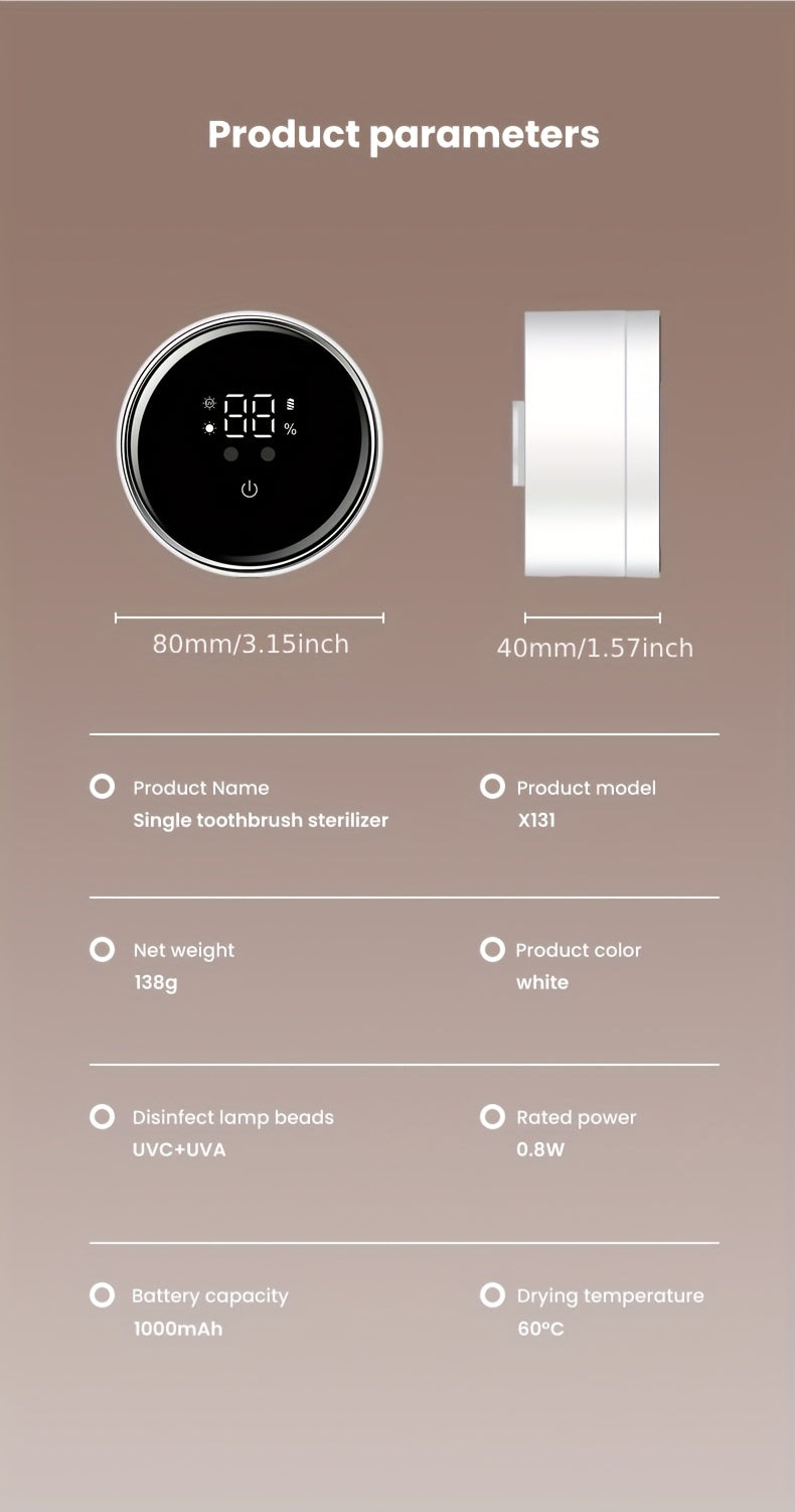 Smart Toothbrush Dryer Wall Mount USB LED Display Rotating Sterilizer ABS White