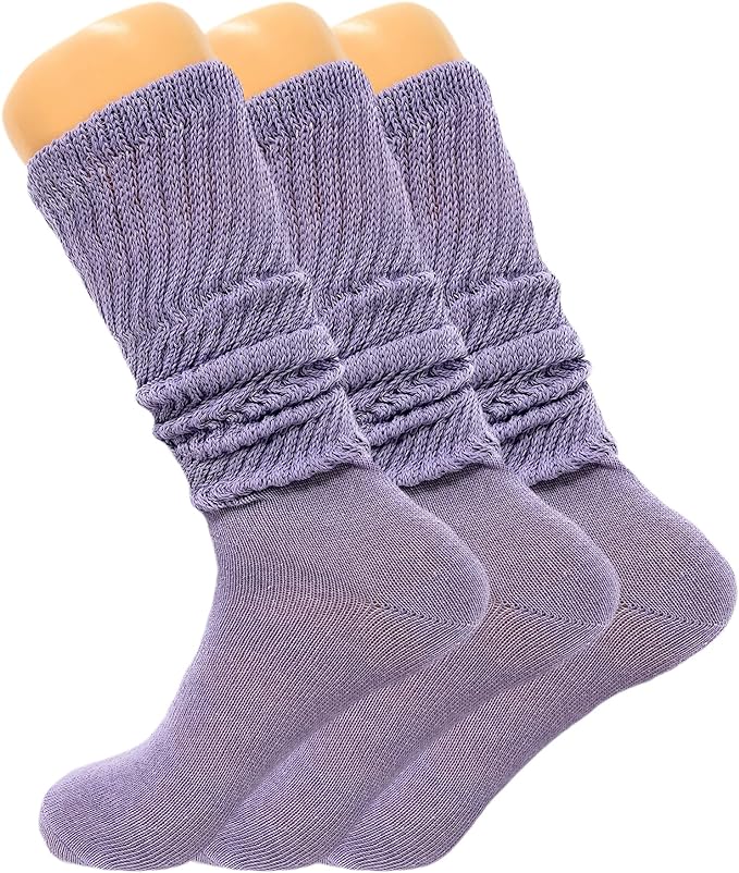 3 Pairs Women's Knee High Slouch Socks for Boots Dance Fall Soft Cotton Size 9-11