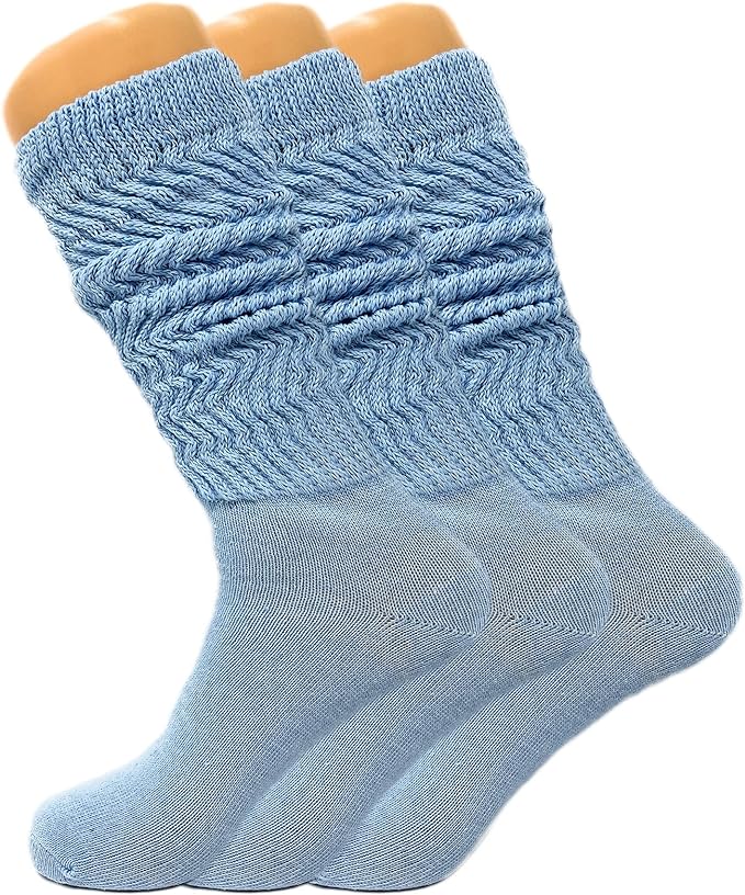 3 Pairs Women's Knee High Slouch Socks for Boots Dance Fall Soft Cotton Size 9-11