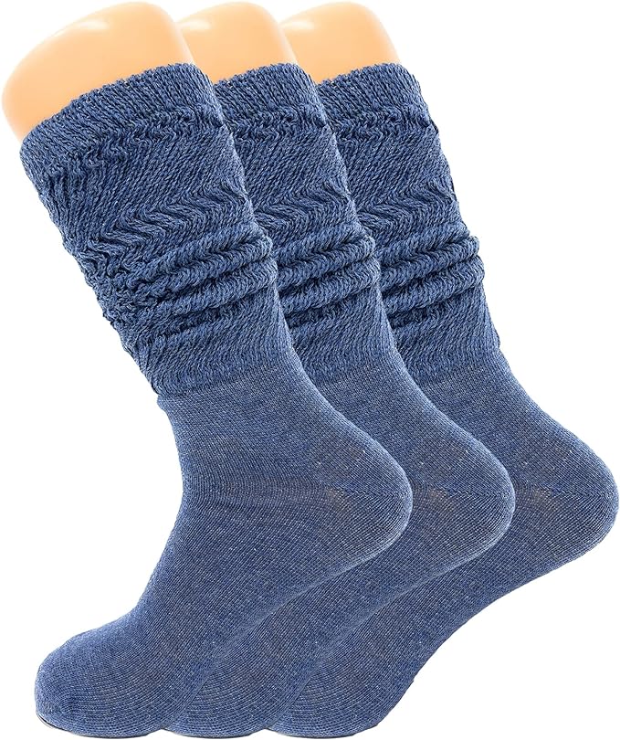 3 Pairs Women's Knee High Slouch Socks for Boots Dance Fall Soft Cotton Size 9-11