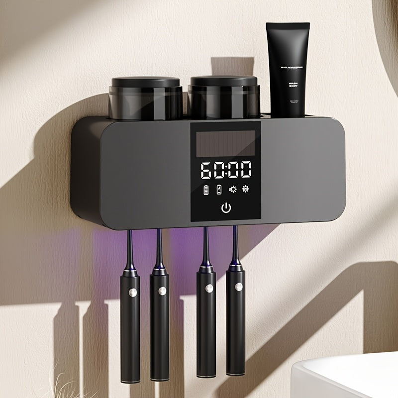 Smart Toothbrush Holder UV Sterilizer Wall Mount USB Charging 4 Brush Slots 2 Cups