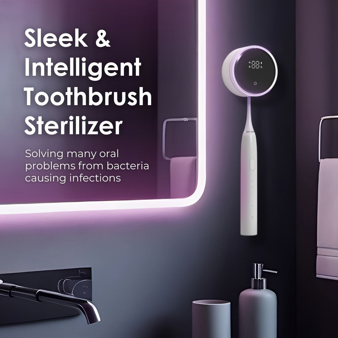 Smart Toothbrush Dryer Wall Mount USB LED Display Rotating Sterilizer ABS White