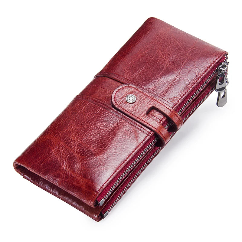 Men’s Genuine Leather Clutch Wallet Long Zipper Coin Purse & Card Holder