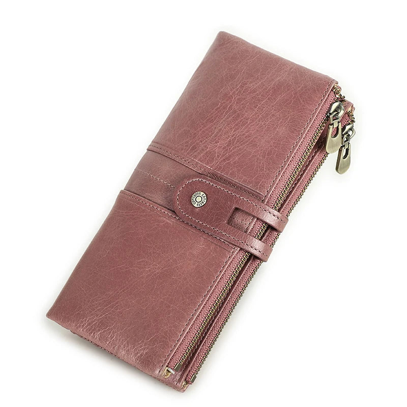 Men’s Genuine Leather Clutch Wallet Long Zipper Coin Purse & Card Holder