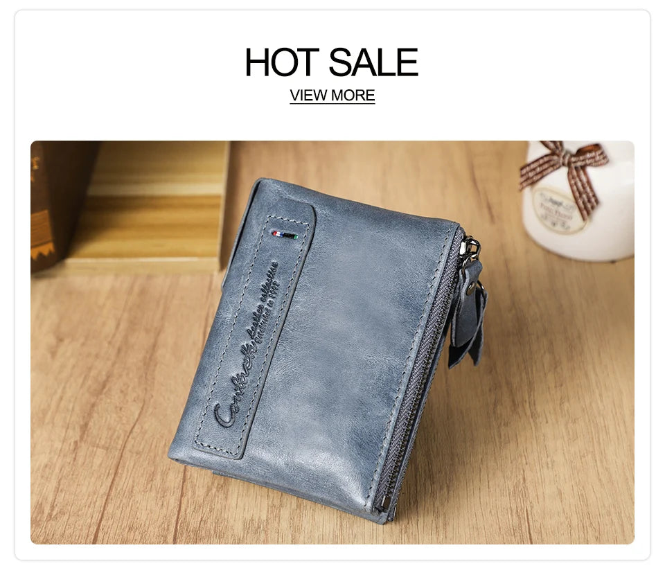 Men’s Genuine Leather Short Wallet with Coin Pocket & Card Holder