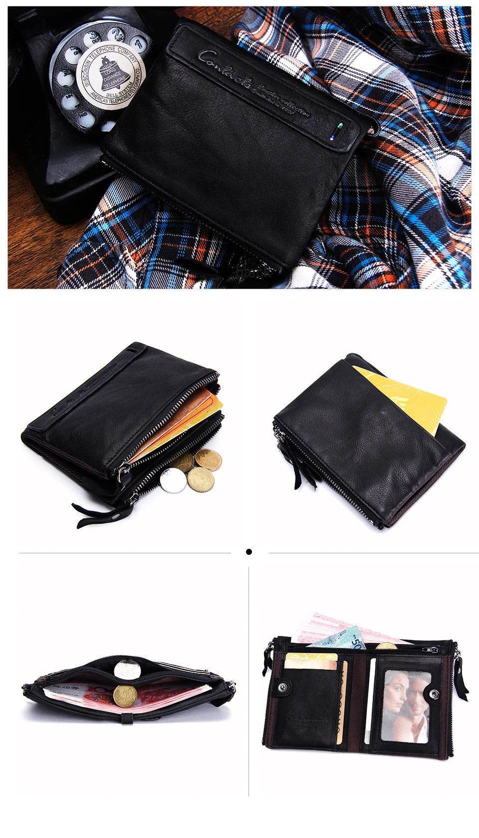Men’s Genuine Leather Short Wallet with Coin Pocket & Card Holder