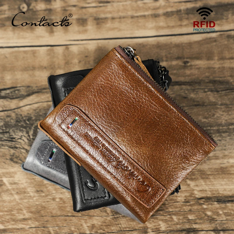 Men’s Genuine Leather Short Wallet with Coin Pocket & Card Holder