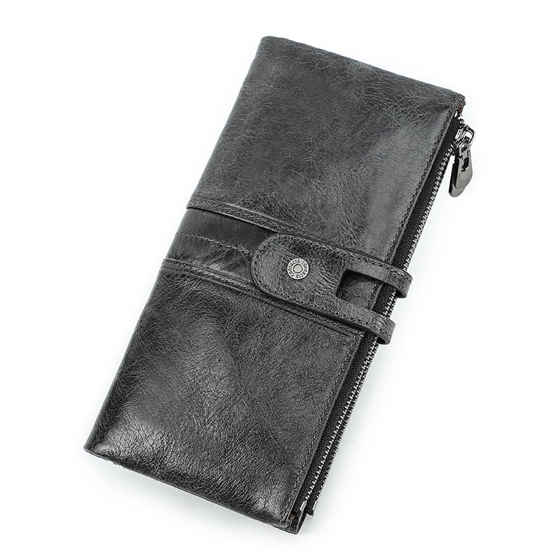 Men’s Genuine Leather Clutch Wallet Long Zipper Coin Purse & Card Holder