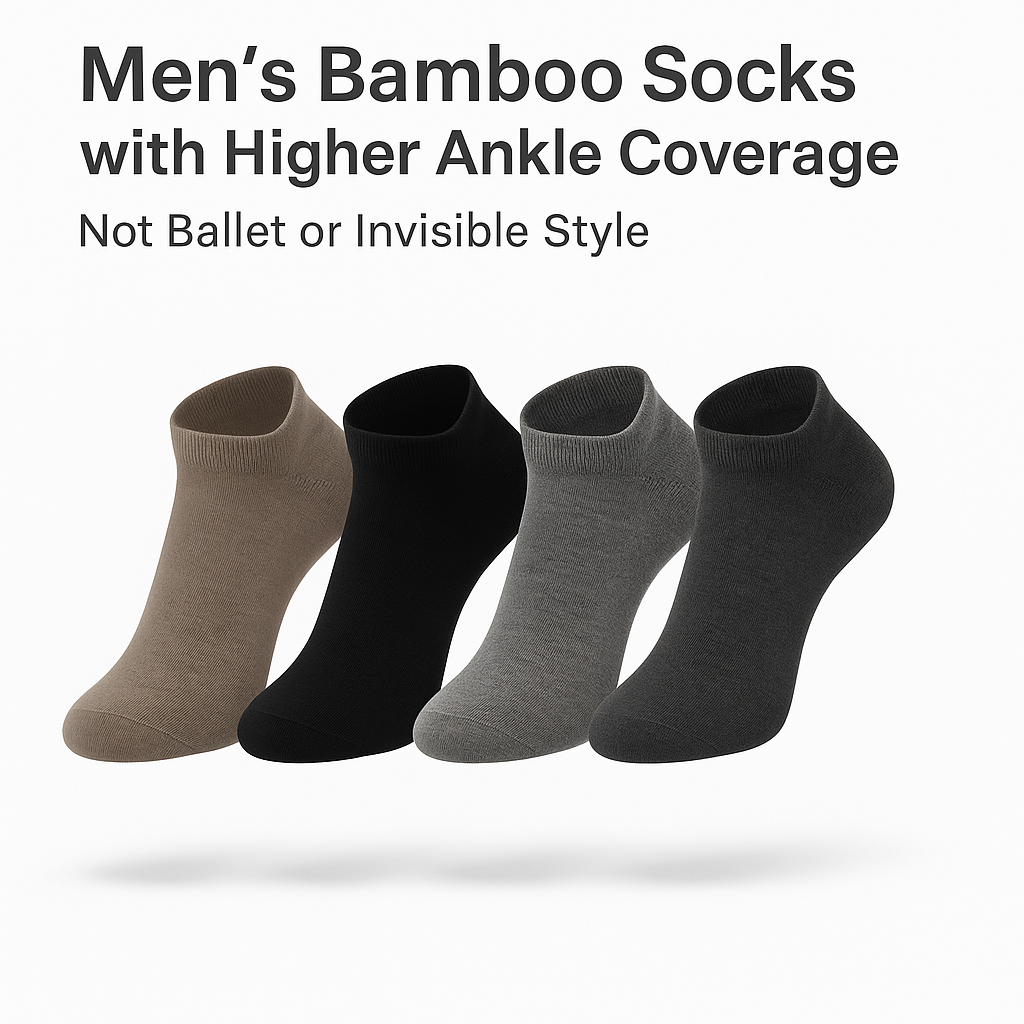Mens Bamboo No Show Socks 4 Pairs Odor Control Seamless Toe Organic Soft