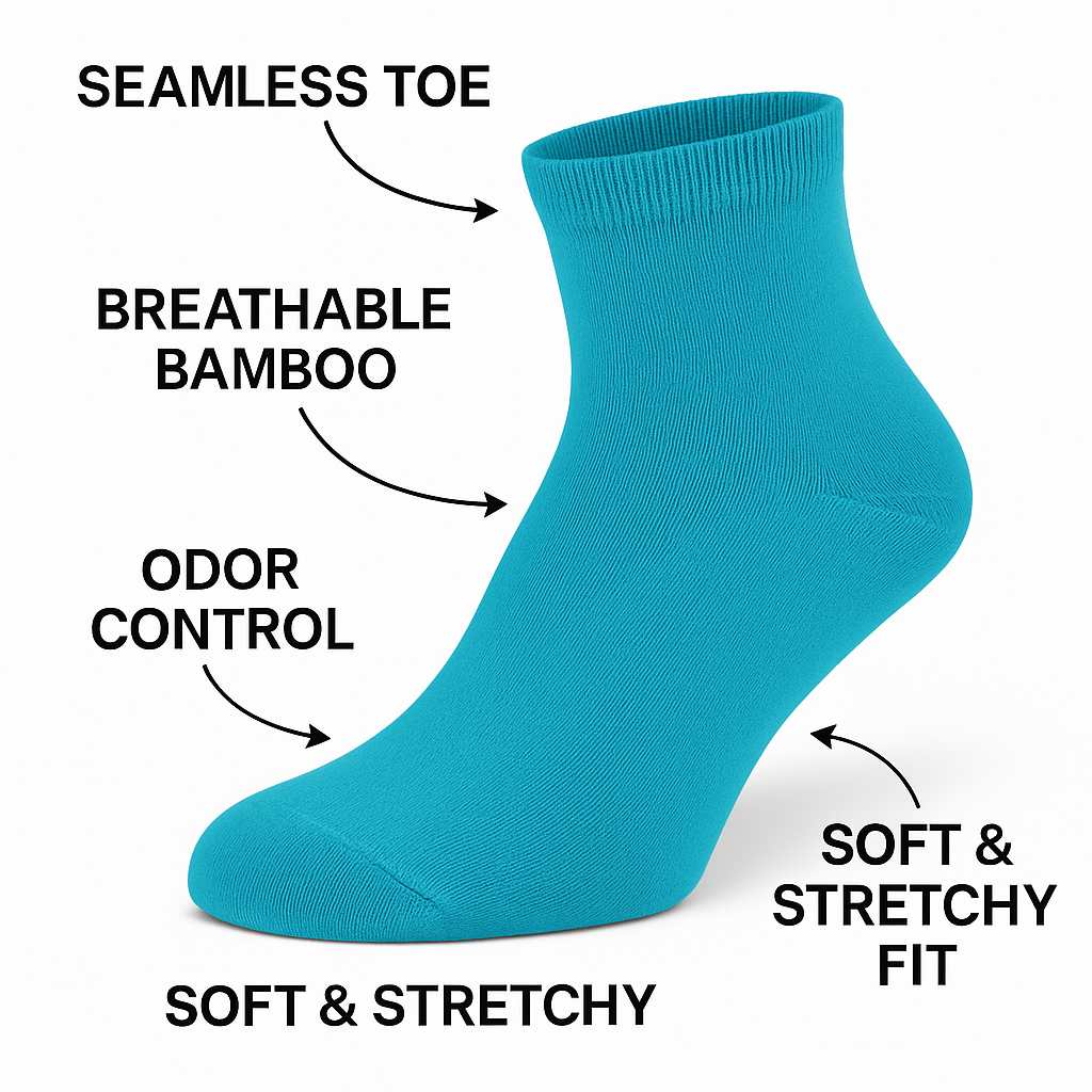 Women's Bamboo Ankle Socks 3 Pairs Seamless Breathable One Size Odor-Free