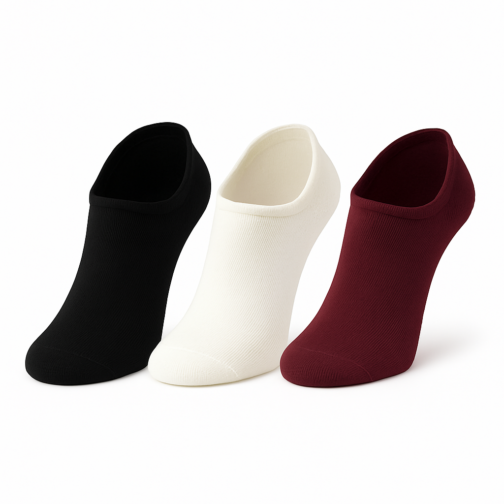 Men's Bamboo No Show Socks 3 Pairs Seamless Odor-Free Soft Fit Black White Red