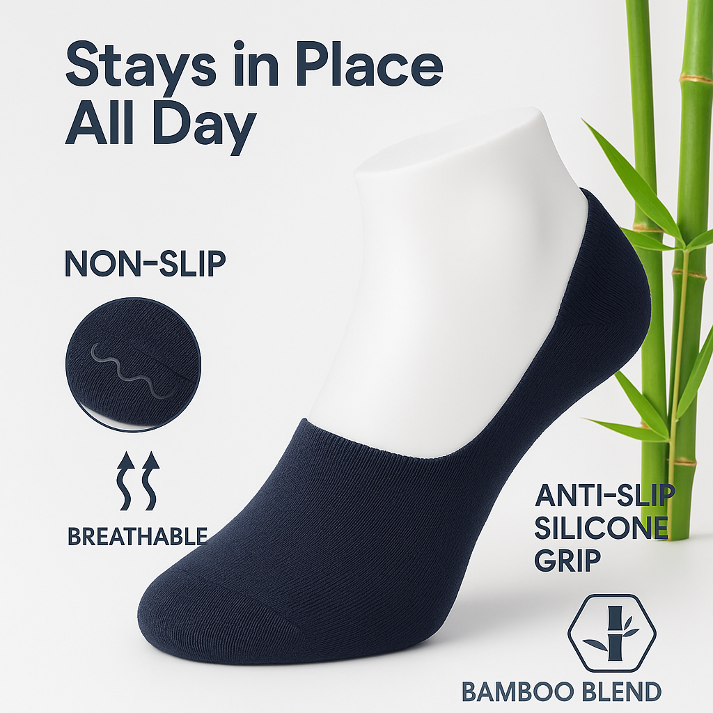 Mens Cotton No Show Socks 3 Pairs Sport Style Invisible Anti Slip Seamless