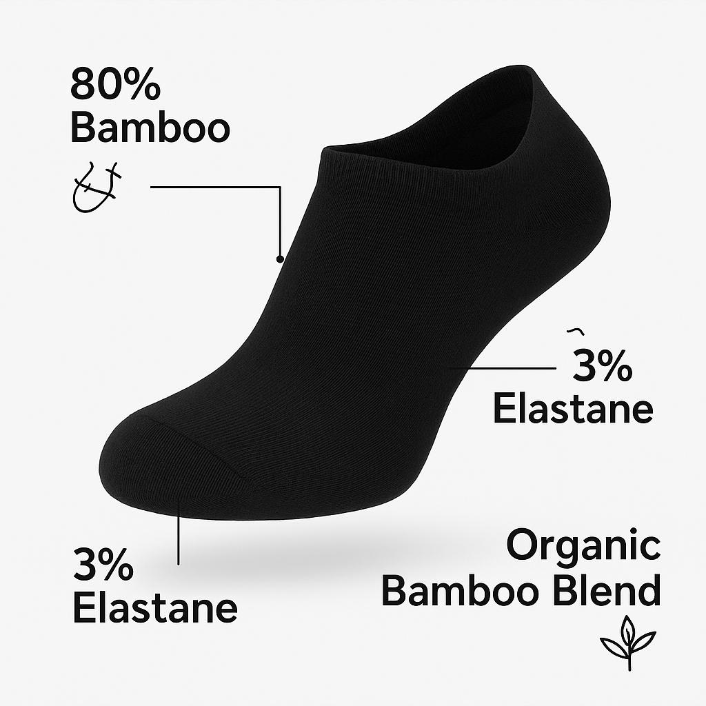Mens Bamboo No Show Socks 4 Pairs Odor Control Seamless Toe Organic Soft